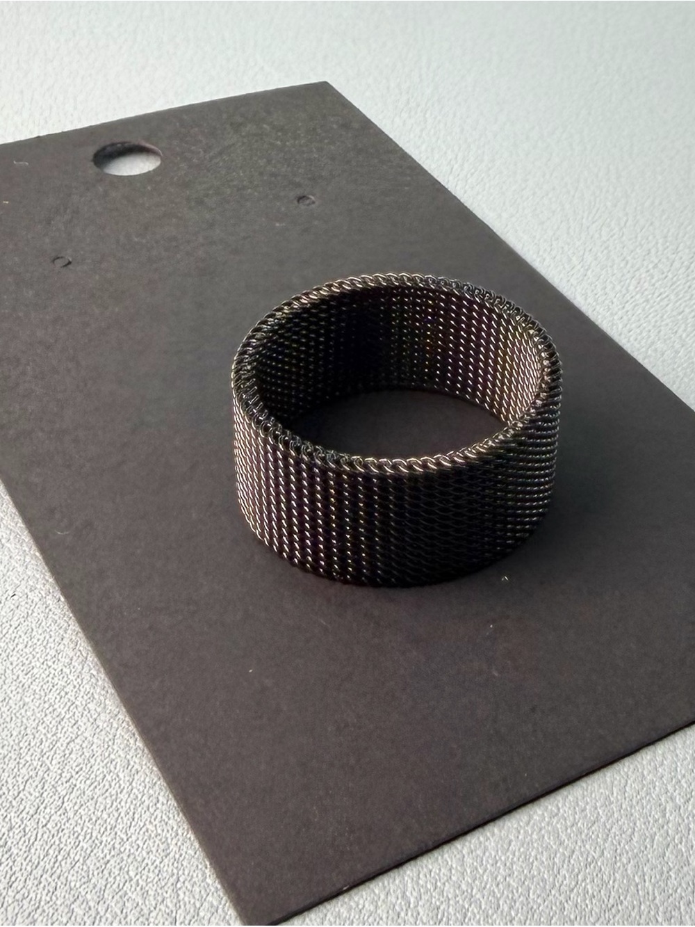 Wide Mesh Men's Ring in Dark Metallic Black